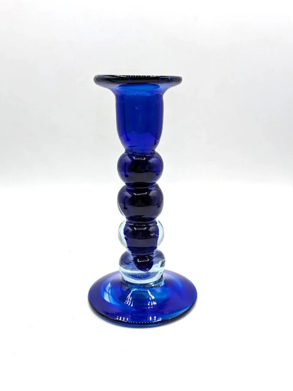 Vintage Pair Cobalt Blue Encased Blown Glass Candlestick Holders 6.5